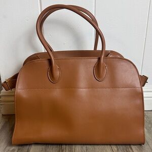 The Row Soft Margaux 15 Brown Calfskin Leather Top Handle Bag Made in Italy